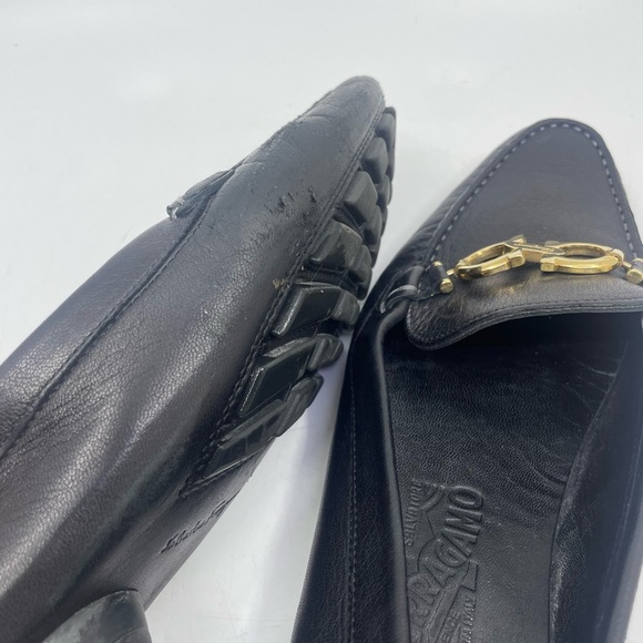 Salvatore Ferragamo Black Loafers with Gold Accent - Picture 11 of 13